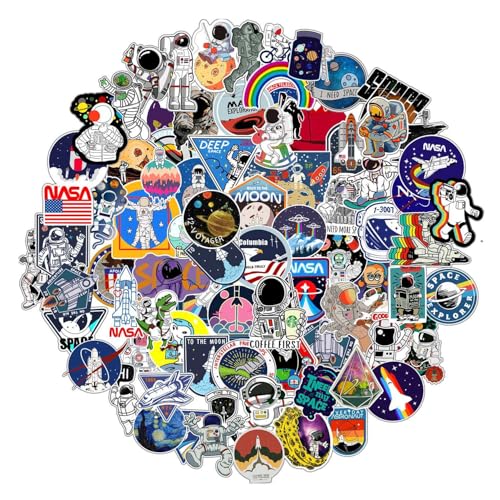 100pcs Space Stickers for Water Bottle, Laptop - Waterproof Vinyl NASA Pack, Space Theme Gifts for Adults, Teens, Kids, Boys - for iPad, MacBook, Skateboard Decals