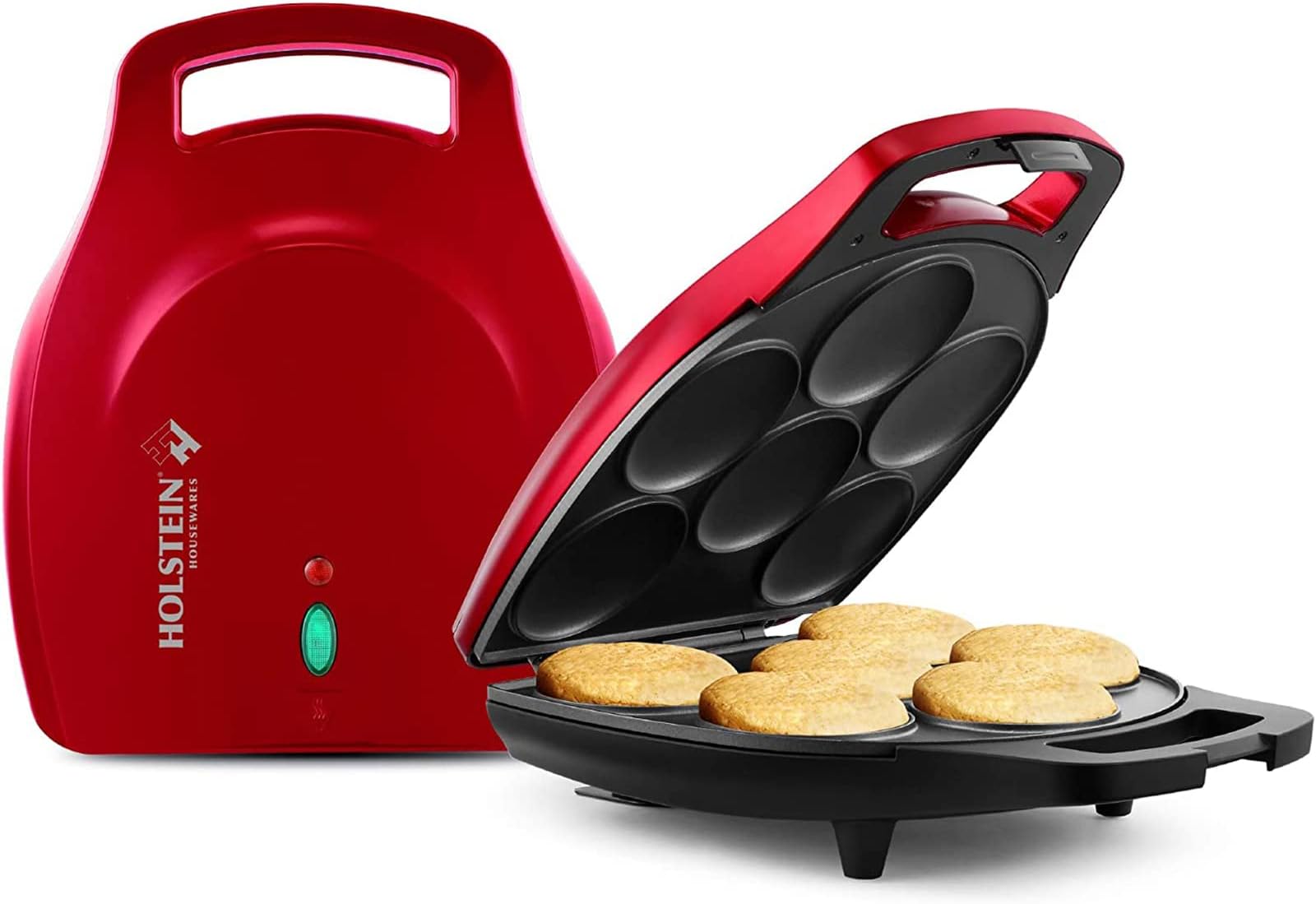 Holstein Housewares Non-Stick 6-Section Multi-Food Maker - Arepas, Mini Pancakes, Corncakes and More, 6-PC, Red/Black