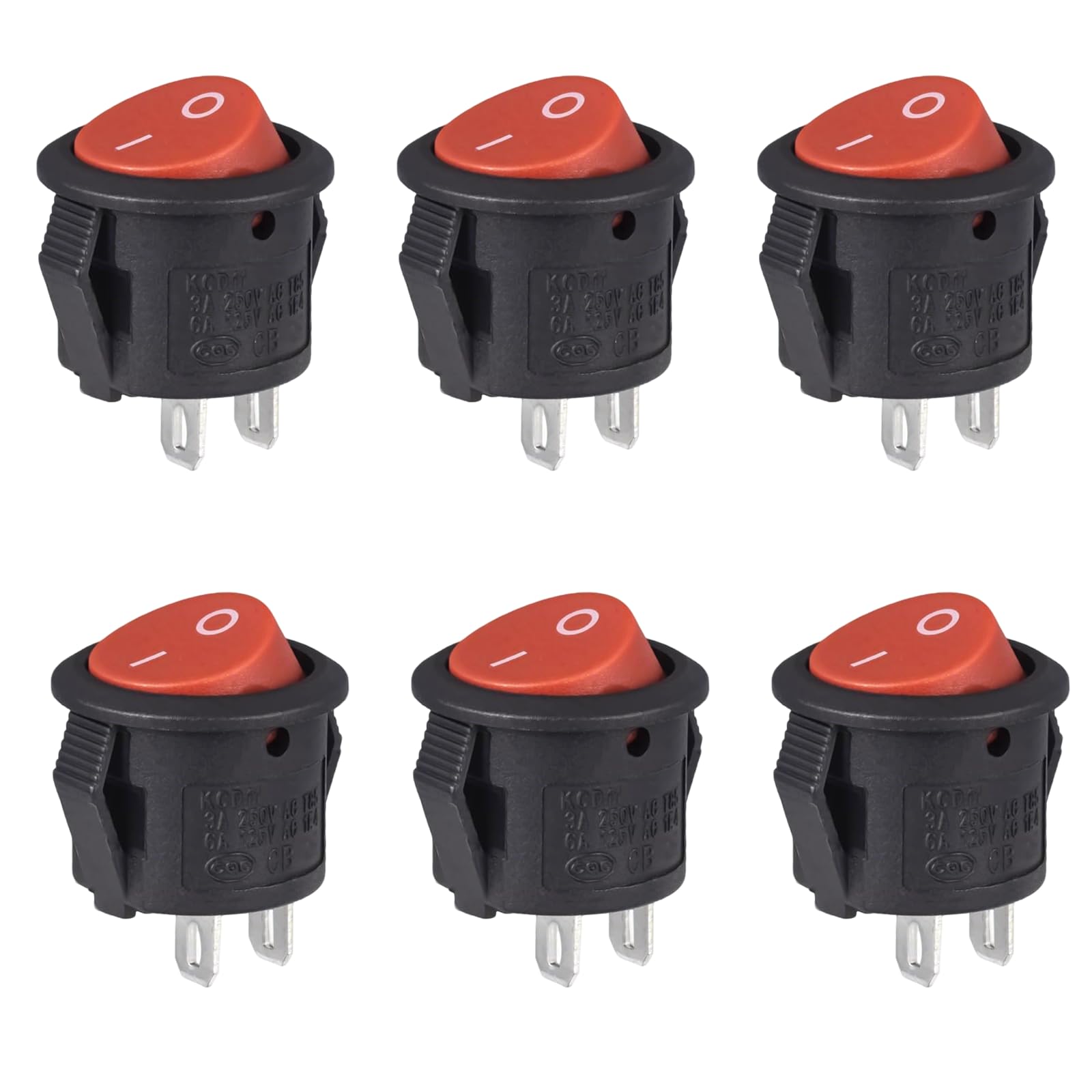 MejaRizon 6 Stück Kippschalter Rund, Mini 2 Polig Wippschalter, Runder Selbstsichernder, 12V/10A/230V 2-Polig EIN/AUS Rund Schalter für Auto, Wohnmobil, Motorrad & Haushaltsgeräte (Rot)
