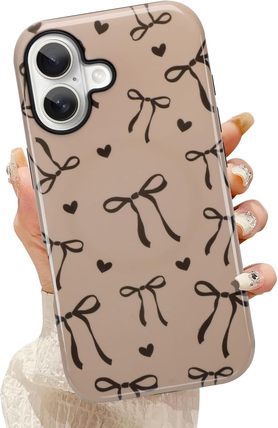 KANGHAR Case for iPhone 17 Compatible with Magsafe Cute Brown Bows and Hearts Scratch Resistant Hybrid 2-Layer Hard Protective Phone Cover for Girl Women Boy Men 6.1 Inch