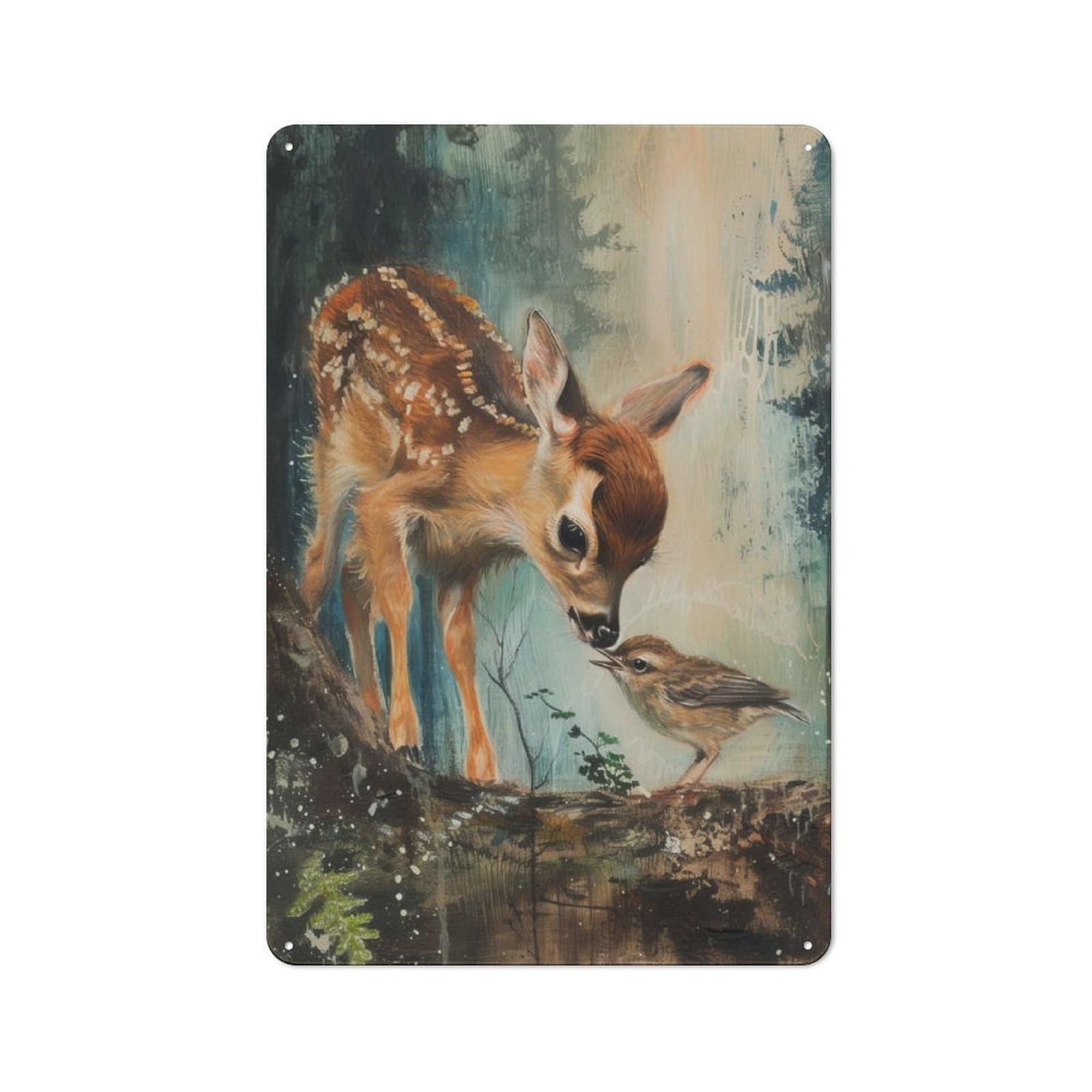 Vintage Cafe Metal Sign 30x20cm Featuring Baby Deer And Bird, Bistro Wall Plaque for Tea Room, Shop Wall Or Breakfast Area