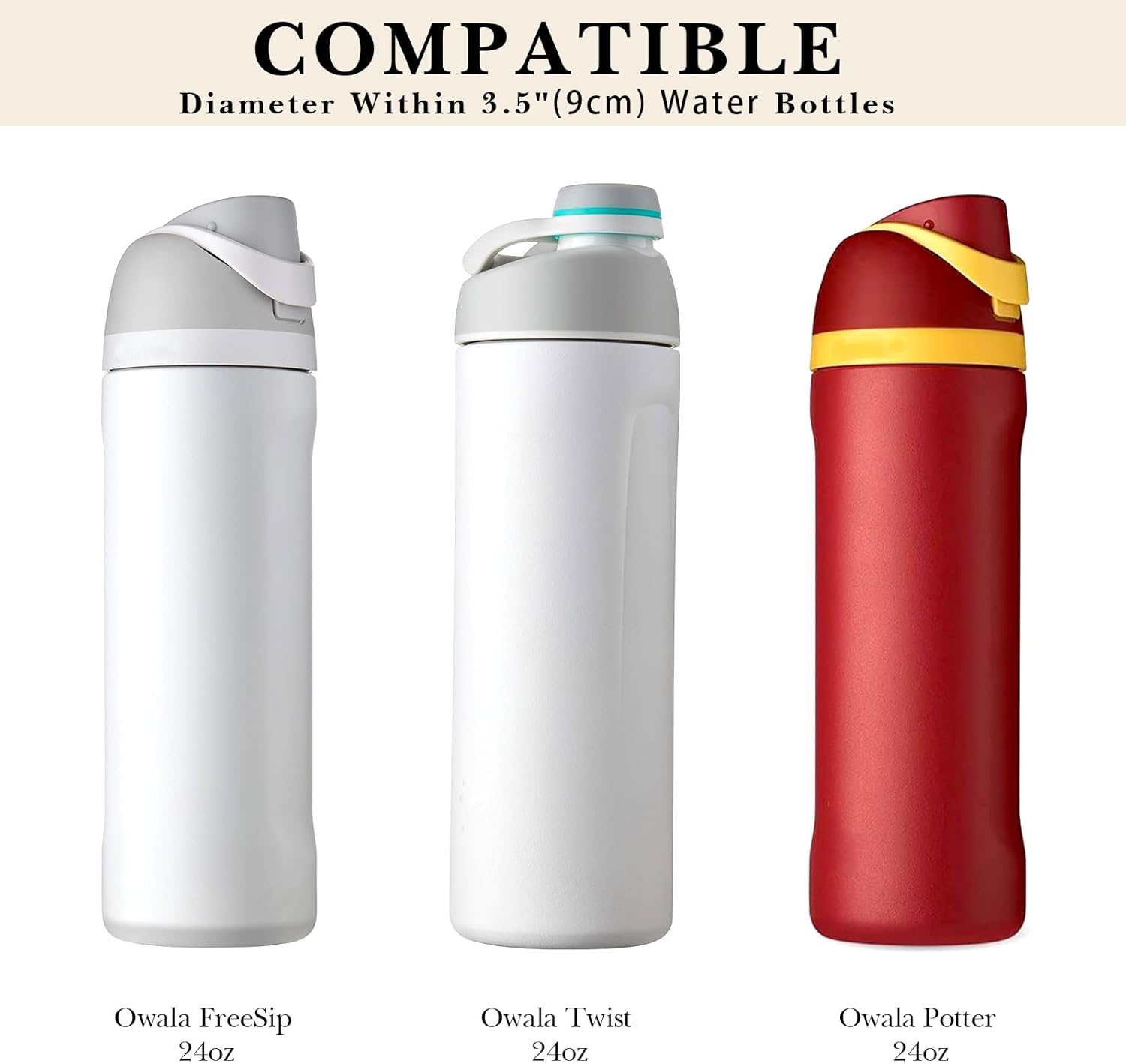 Linkidea Water Bottle Carrier with Strap Compatible with Owala FreeSip 24oz, Twist 24oz, Potter 24oz Water Bottle, Neoprene Waterbottle Sling Bag Holder, Shoulder Strap, Off White - Image 3