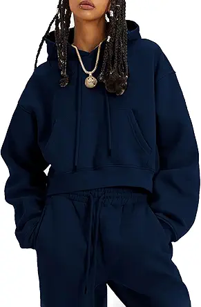 Flygo Womens Fleece 2 Piece Outfits Sweatsuit Crop Pullover Sweatshirt Joggers Pants Tracksuit Set