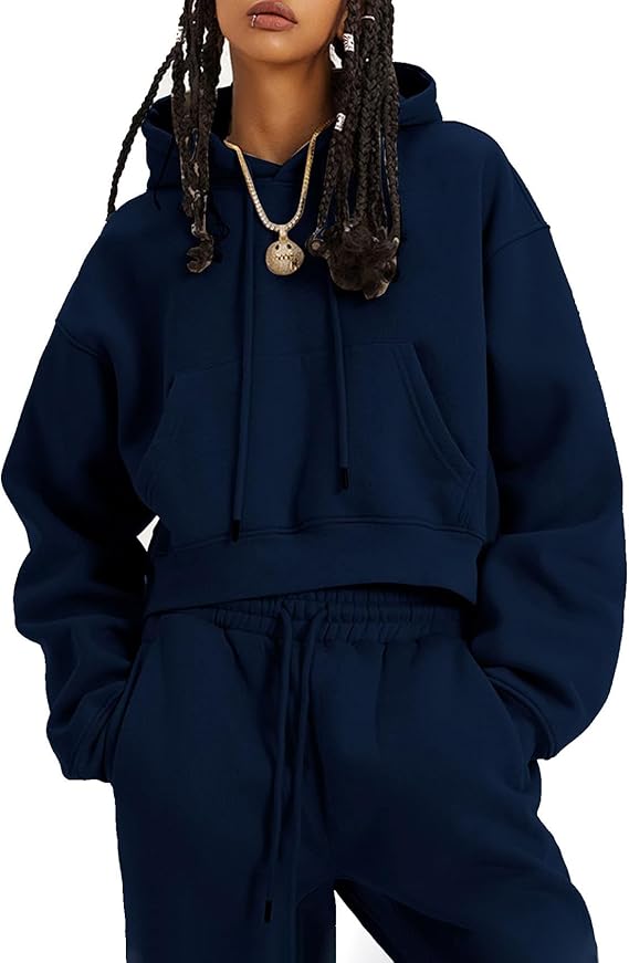 Flygo Womens Fleece 2 Piece Outfits Sweatsuit Crop Pullover Sweatshirt Joggers Pants Tracksuit Set