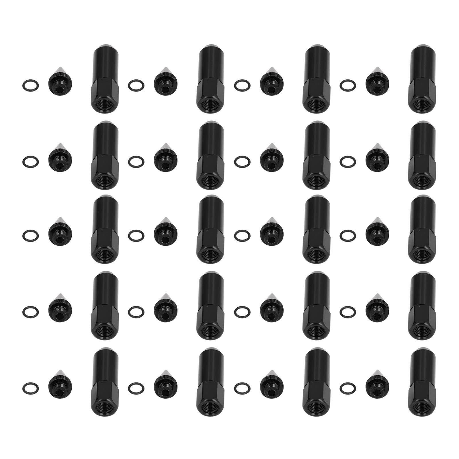 Dadi a Spillo, Dadi Universali per Cerchi da Corsa M12x1.5 da 20 Pezzi Dadi a Punta in Lega di Alluminio da 90 Mm con Accessori per Chiavi a Bussola(Nero)
