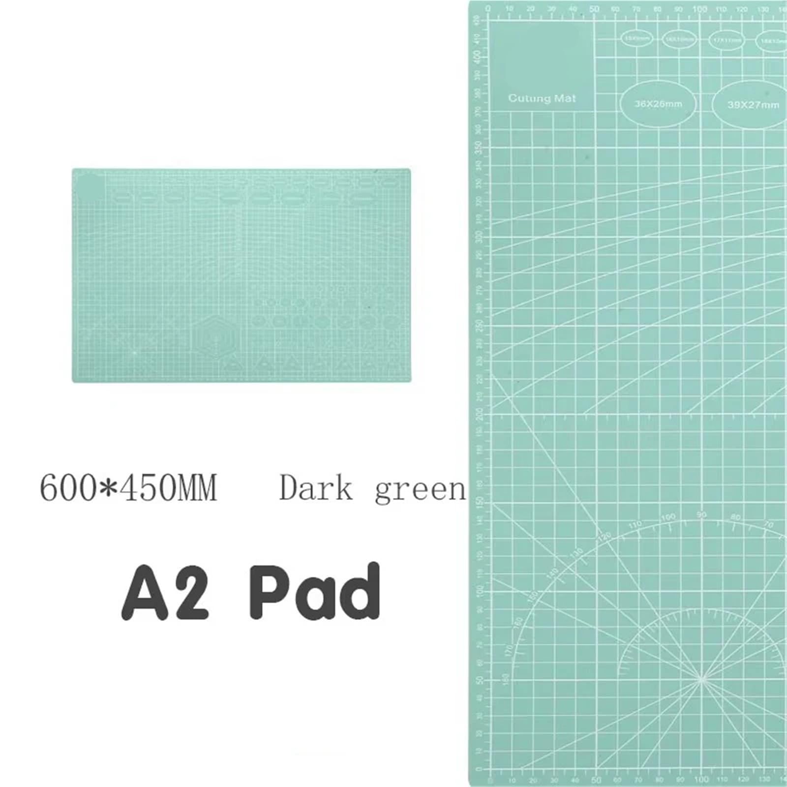 Schneidematte A2 Schneidebrett Gitterlinie Selbstheilende Bastelkarte Mehrfarbig Doppelseitiger Desktop-Handbuchblock 60 * 45 cm Büro(Mint Green)