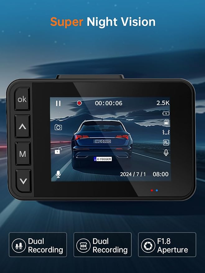 Cámara Dash Cam E-YEEGER S50 Dual 2.5K + 1080P para Carros miniatura 5