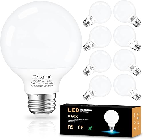 Miniatura 9 de Cotanic Paquete de 12 bombillas LED G25 de 3000 K, color blanco suave, bombilla redonda para baño, base estándar E26, 5 W, reemplazo incandescente