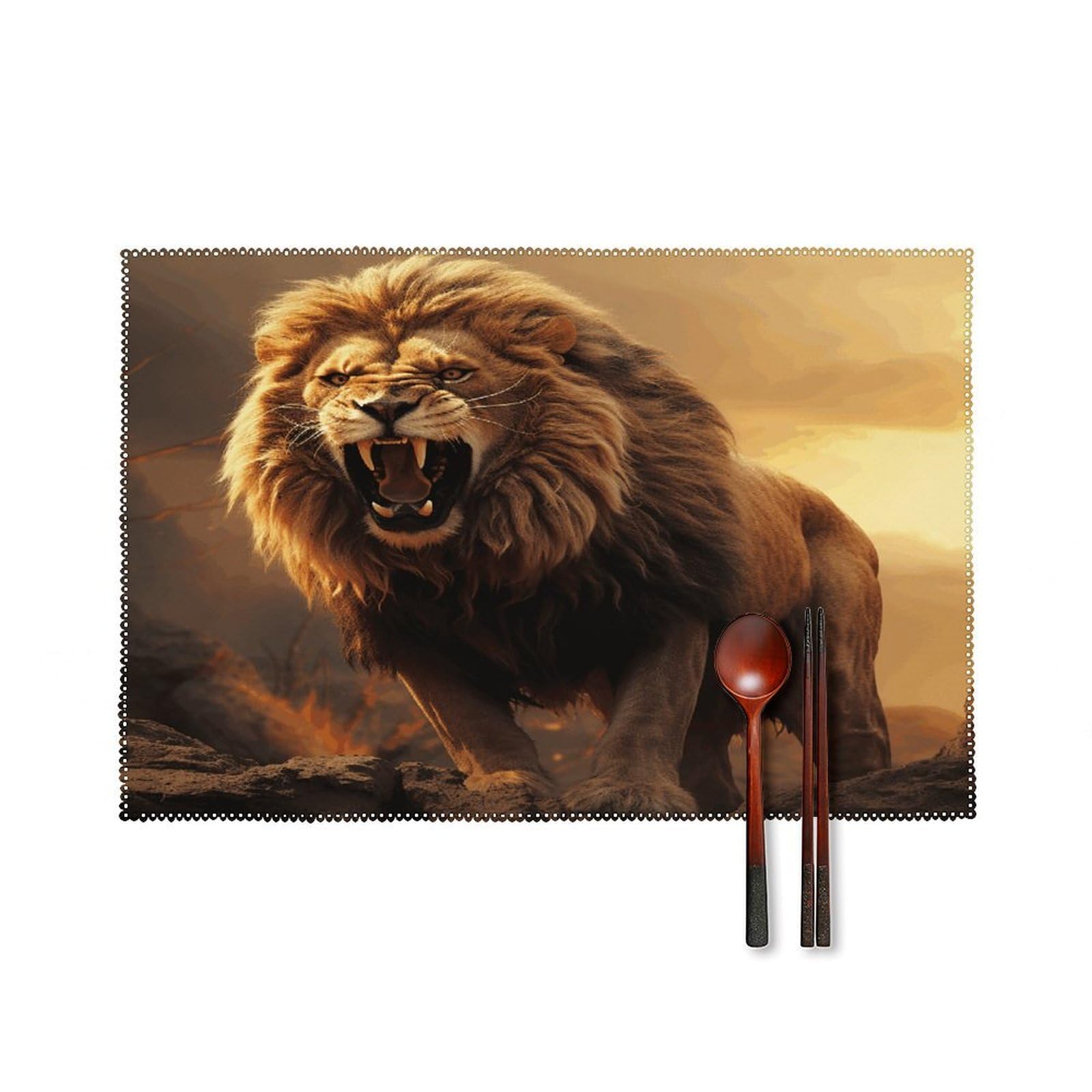 Angry Roaring Lion Placemats Set of 6 Non-Slip Heat Resistant Table Mats Canvas Washable Cloth Place Mats Easy to Clean Premium Placemat for Kitchen Dining Table Decoration