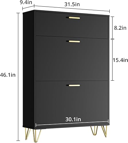 Miniatura 2 de Cozy Castle Zapatero con patas de metal dorado, moderno organizador de almacenamiento de zapatos con 2 cajones abatibles, zapatero estrecho para