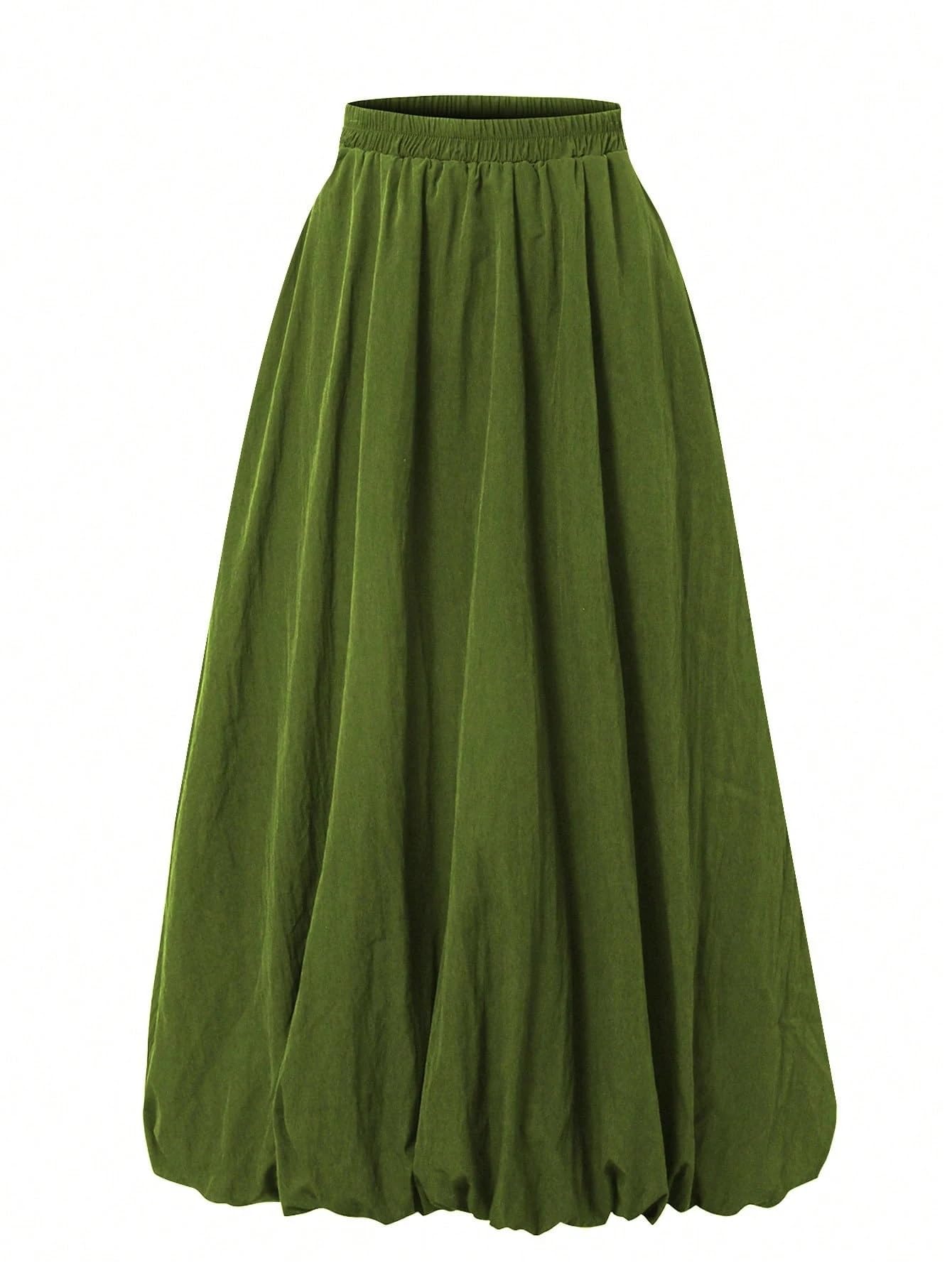 Womens Trendy Skirt Elastic Waist with Pockets A-Line Long Skirts Midi Skirt