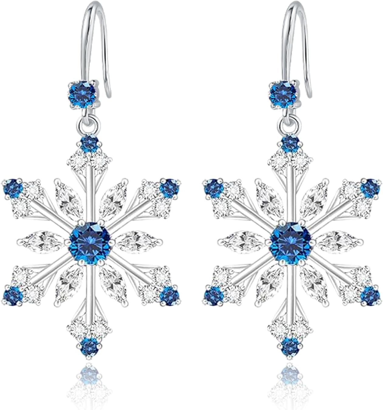 Snowflake Sterling Silver Earrings,Sterling Silver Drop Earrings for Women,Christmas Jewelry Gift to my Daughter,Silver Dangle Earring with Cubic Zirconia,Christmas Leverback Earring Birthday Gifts