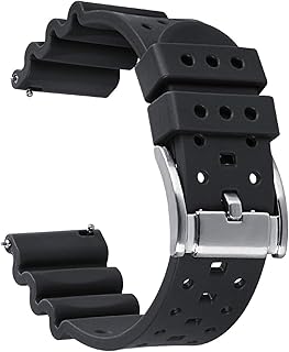 HUAFIY Premium Quality Waterproof Silicone Watch Bands - Choose Color & Width 20mm, 22mm,24mm Watch Straps.Quick Release Rubber Watch Bands for Men /Women (22mm, black/silver buckle)