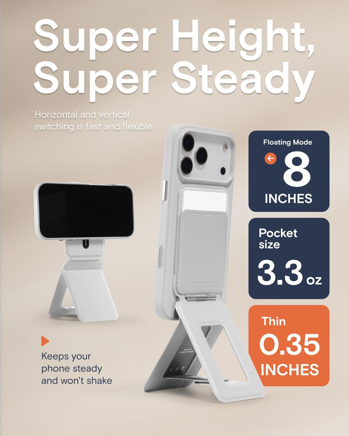 MOFT Phone Tripod Wallet for iPhone, Mulit-Angles, Lightweight & Portable Phone Stand, MOVAS Vegan Leather Magnetic Wallet, Strong Magnets, NFC Card Holder, Misty Cove (with Card Slot) - Image 6