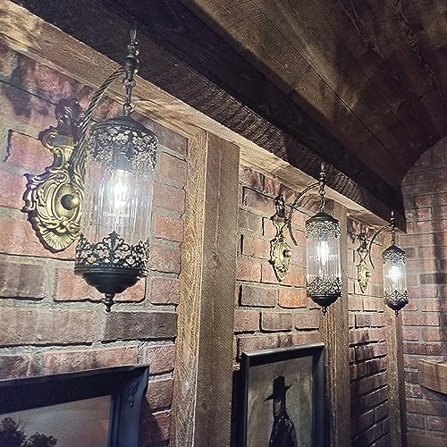 Image of Vintage Wall Sconce with Glass Shade, Rustic Black Brushed Gold Farmhouse Wall Light Fixture, Antique Gothic Decorative Metal Wall Lamp for Hallway, Bedroom, Living Room, Entryway