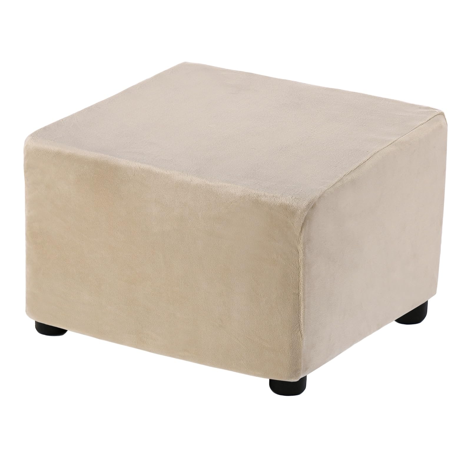 sourcing map Stretch Foot Stool Cover Square Footrest Slipcover with Elastic Footstool Protector for Living Room Bedroom Fit Length 88.9-111.8cm/35-44inch, Camel