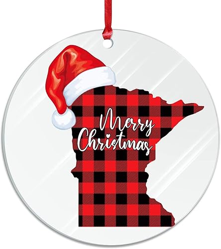 Miniatura 8 de BESTORLOVE Vermont State Christmas Acrylic Ornament Hat Buffalo Plaid Christmas Hanging Ornaments City State 3 Inch with Hole New Homeowner Gift