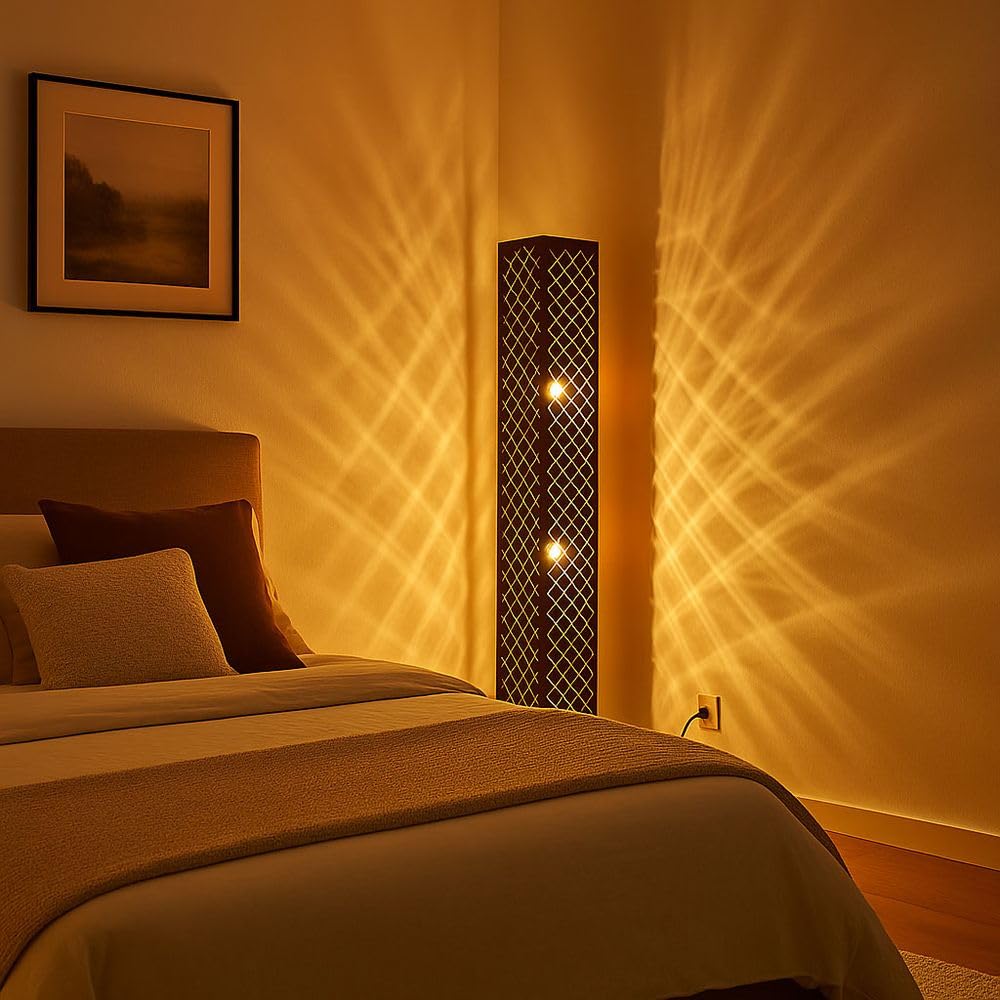 Stehlampe Stoff Standlampe Designleuchte schwarz Wohnzimmer mit Textilschirm Blattgold, Metall silber, 2x E27, LxBxH 15x15x118 cm