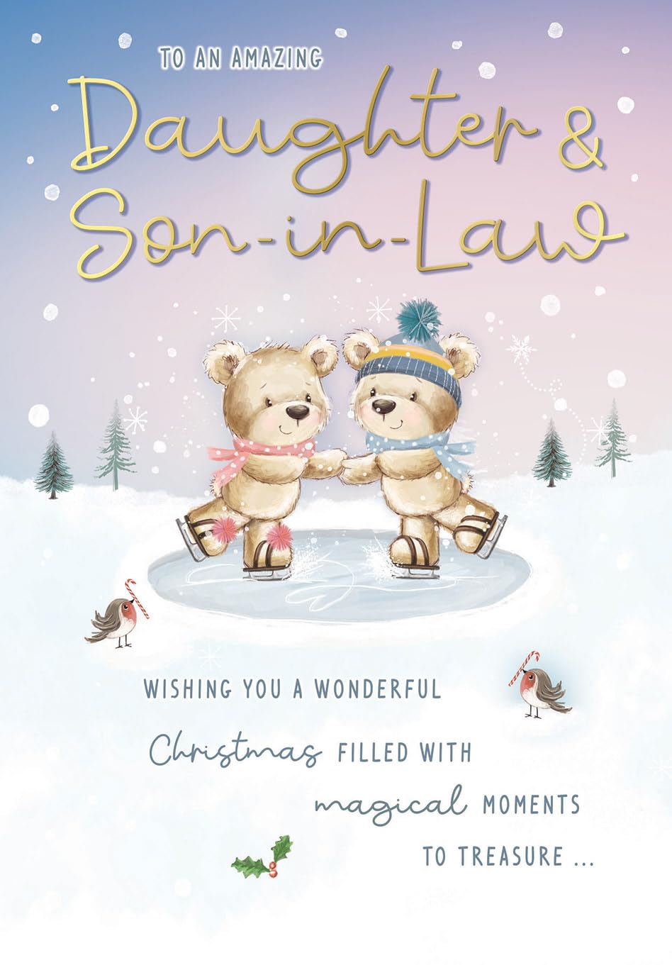 Piccadilly Greetings Christmas Card To an Amazing Daughter & Son In Law Skaters - 9 x 6 inches