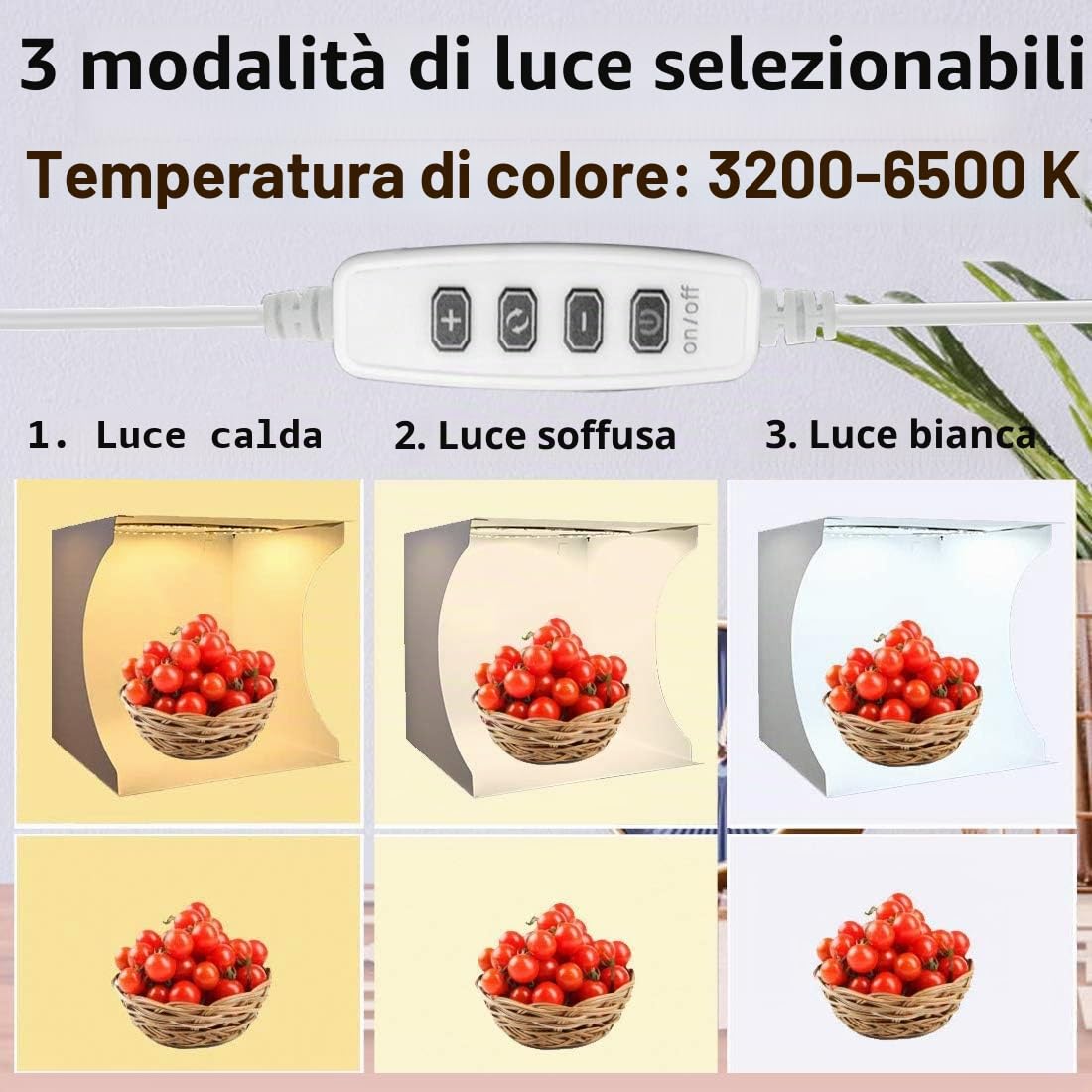 Studio Fotografico Portatile Tenda Fotografica Scatola Luminosa 30x30cm, Pieghevole Foto-Studio con luce LED 3200K/6500K Dimmerabile, Luminosità Regolabile, 6 Fotografico Sfondo