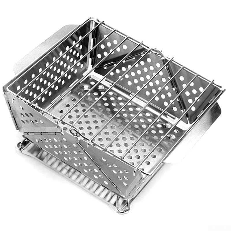 Parrilla de carbón portátil plegable de acero inoxidable para picnic, jardín, camping, viajes, 16 x 7,5 x 19,3 cm