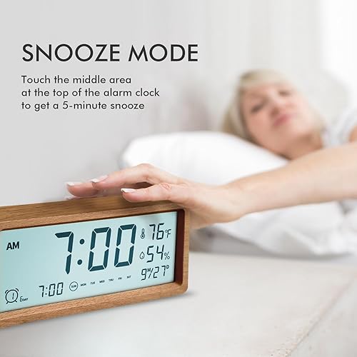 Miniatura 2 de Reloj despertador digital inteligente y lindo reloj despertador de escritorio, mesita de noche, mesita de noche digital, reloj despertador de madera