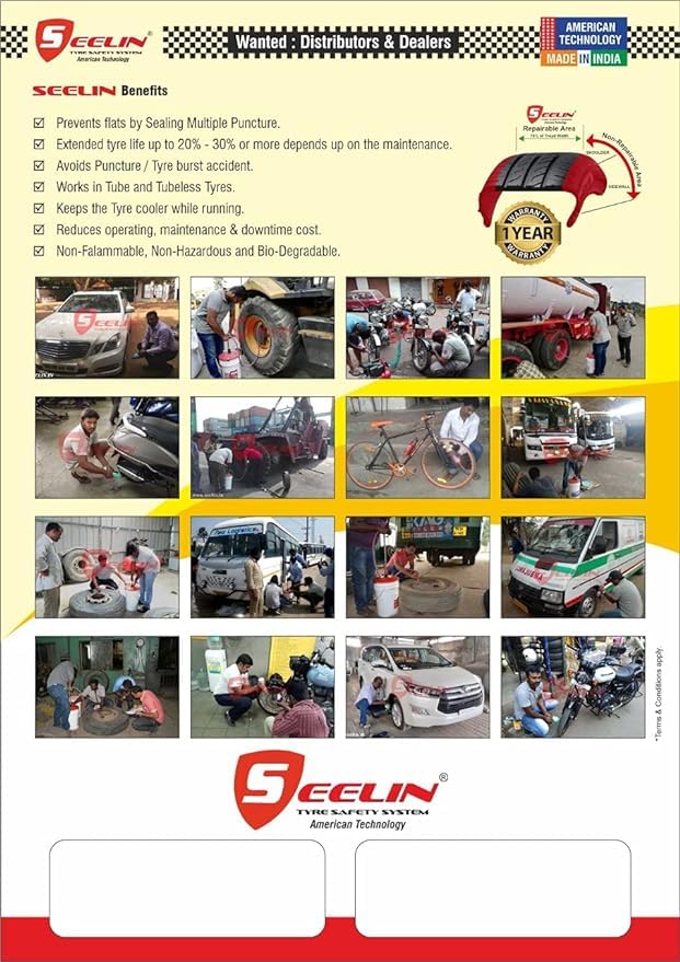 Image of Seelin Anti-Puncture Tyre Sealant (350ml) HS with DIY KIT (Do it Yourself) | Tube Less Tyres | Anti Puncture Liquid | | Tyre Protection | Pack of 1 | Single TYRE (Scooters)