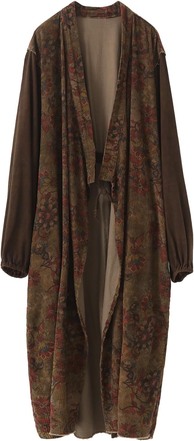 Women’s Oversized Corduroy Duster Coat – Long Vintage Trench Style Patchwork Jacket with Kimono Collar 2025 - Image 5