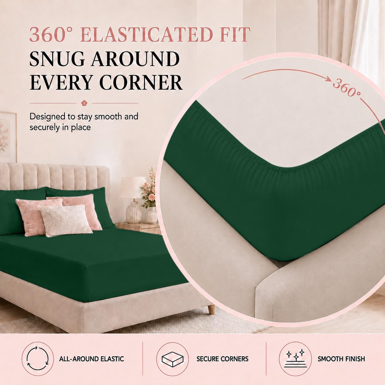 2 Pack King Microfibre Fitted Sheets 30cm Deep Bed Sheets, Emerald Green - Image 3