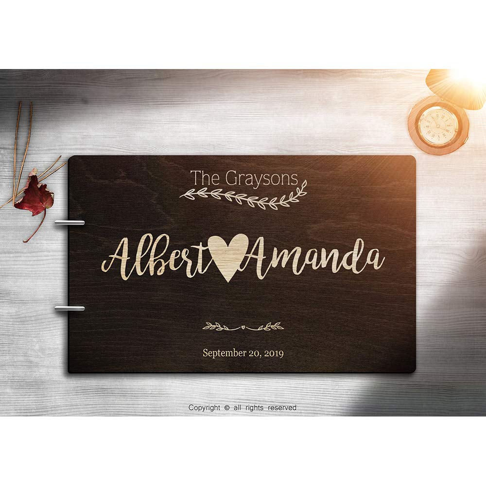 Personalized Handmade Mr Mrs Wedding Guest Book for Bride and Groom Wood Alternative Custom Engraved Newlywed Marriage Album