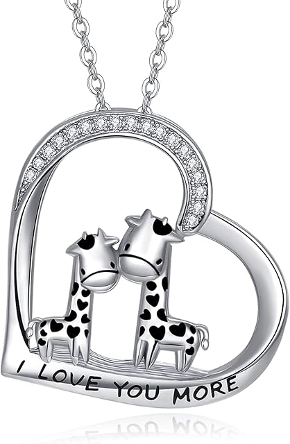 KINGWHYTE Animal Necklace 925 Sterling Silver Koala/Giraffe/Penguin/Hedgehog Necklace Heart Pendant Necklace Jewellery Gifts for Women Girls Daughter Friends (Giraffe Necklace)