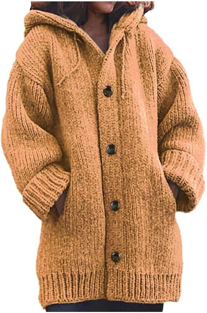 Winter Knitted Thick Cardigan Hoodie Sweater Coat Drawstring Long Sleeve Buttons Down Warm Coat