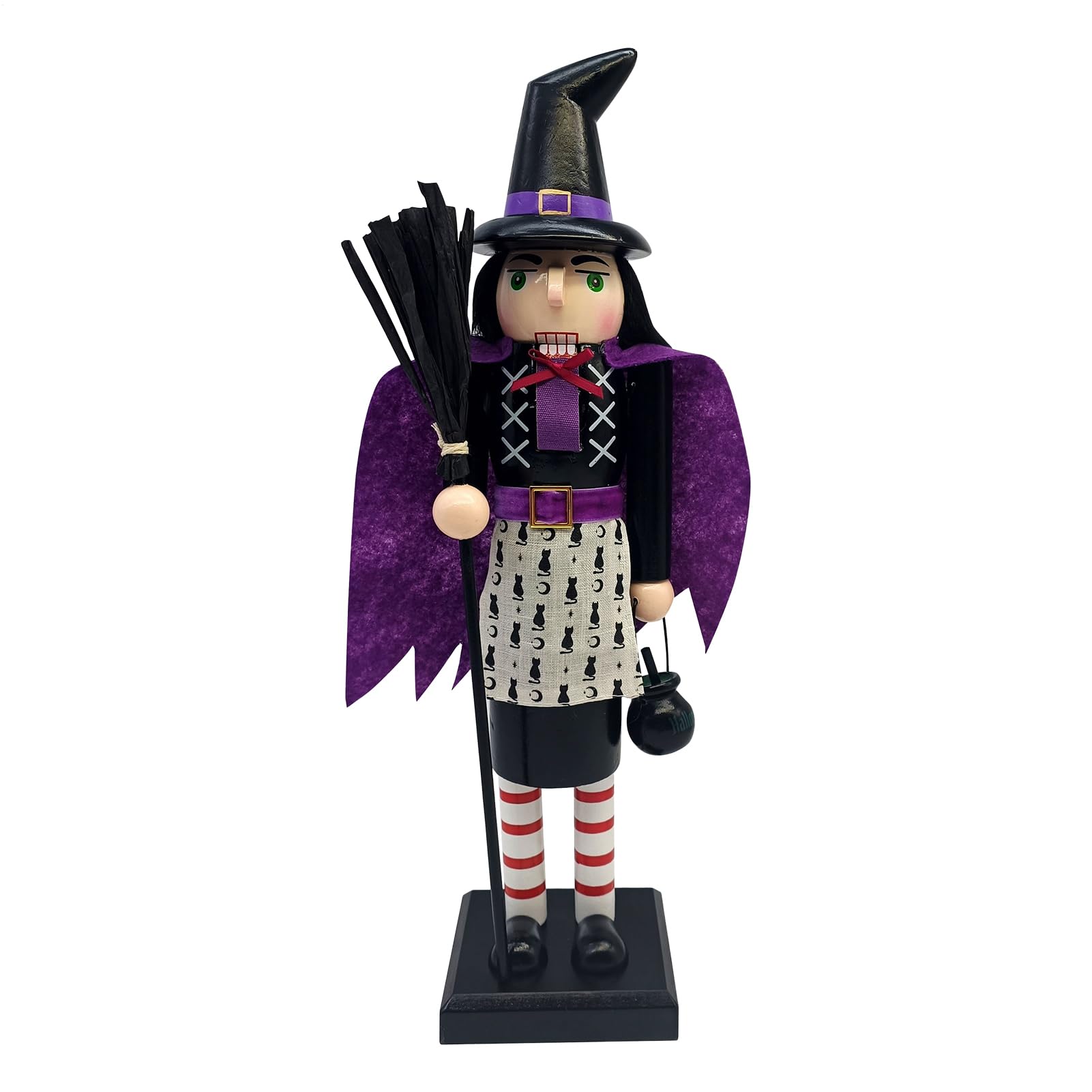 Casse-Noisettes Halloween Chat Noir et Sorcière en bois de 35 cm pour décoration de table