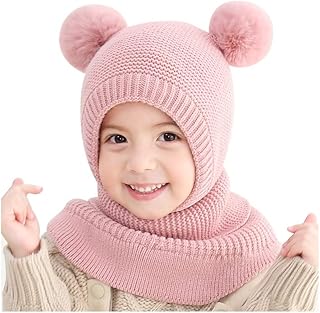 EHOTER Baby,Clothing,Baby Boys 0-24m,Accessories,Hats & Caps EHOTER Winter Baby Hat Knit Balaclava Face Mask Hat Toddler with 2 Fleece Pompom Hat Scarf Set Cute Warm for Girls Boys 2-6 Years Old