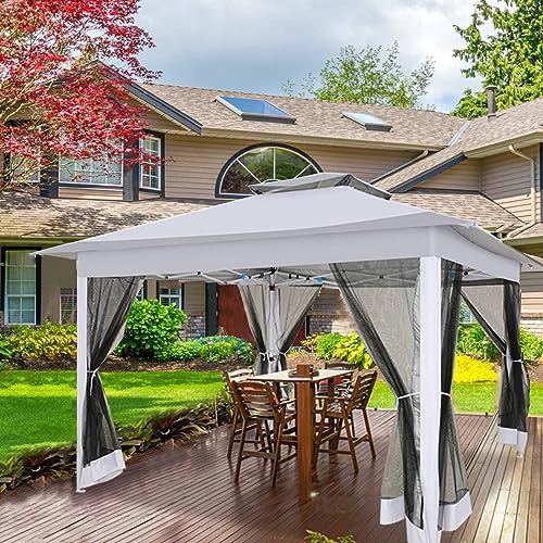 Image of COBIZI 12x12 Pop up Gazebo On Clearance with Mosquito Netting,Waterproof Roof & Sandbags,Outdoor Canopy Tent with 4 Ropes,8 Stakes,Carrying Bag,Patio Portable Gazebo for Garden,Backyard,Lawn,Darkgrey