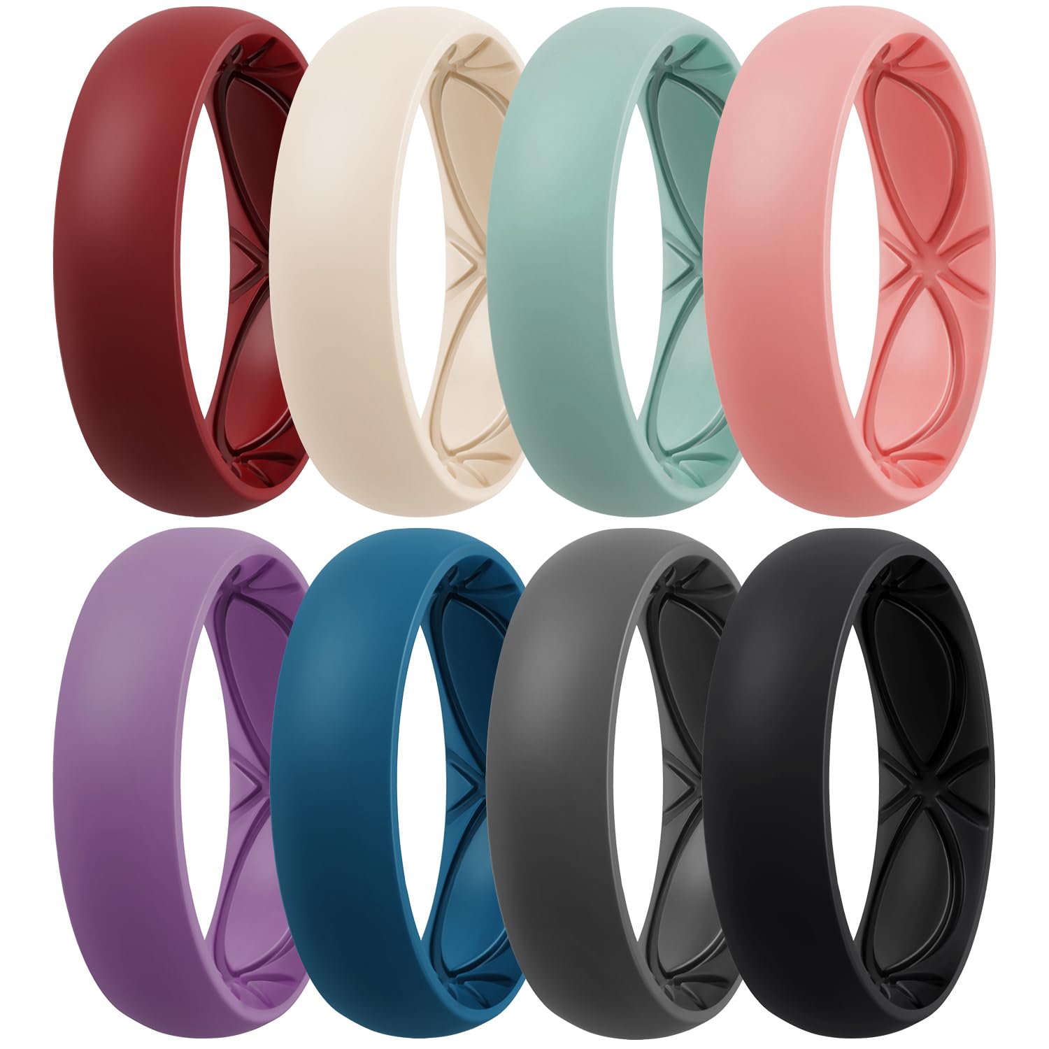 Egnaro 4/5/8 Variety Multipack Ergonomic Breathable Anniversary Rings, 6mm Wide - 2mm Thick Rubber Wedding bands women, silicone Rings Women with Half Size