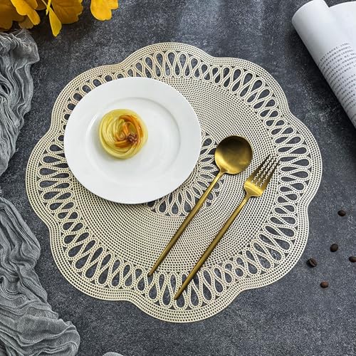 Set de table fleur ajouré PVC KnSam doré 38cm lavable antidérapant - 3