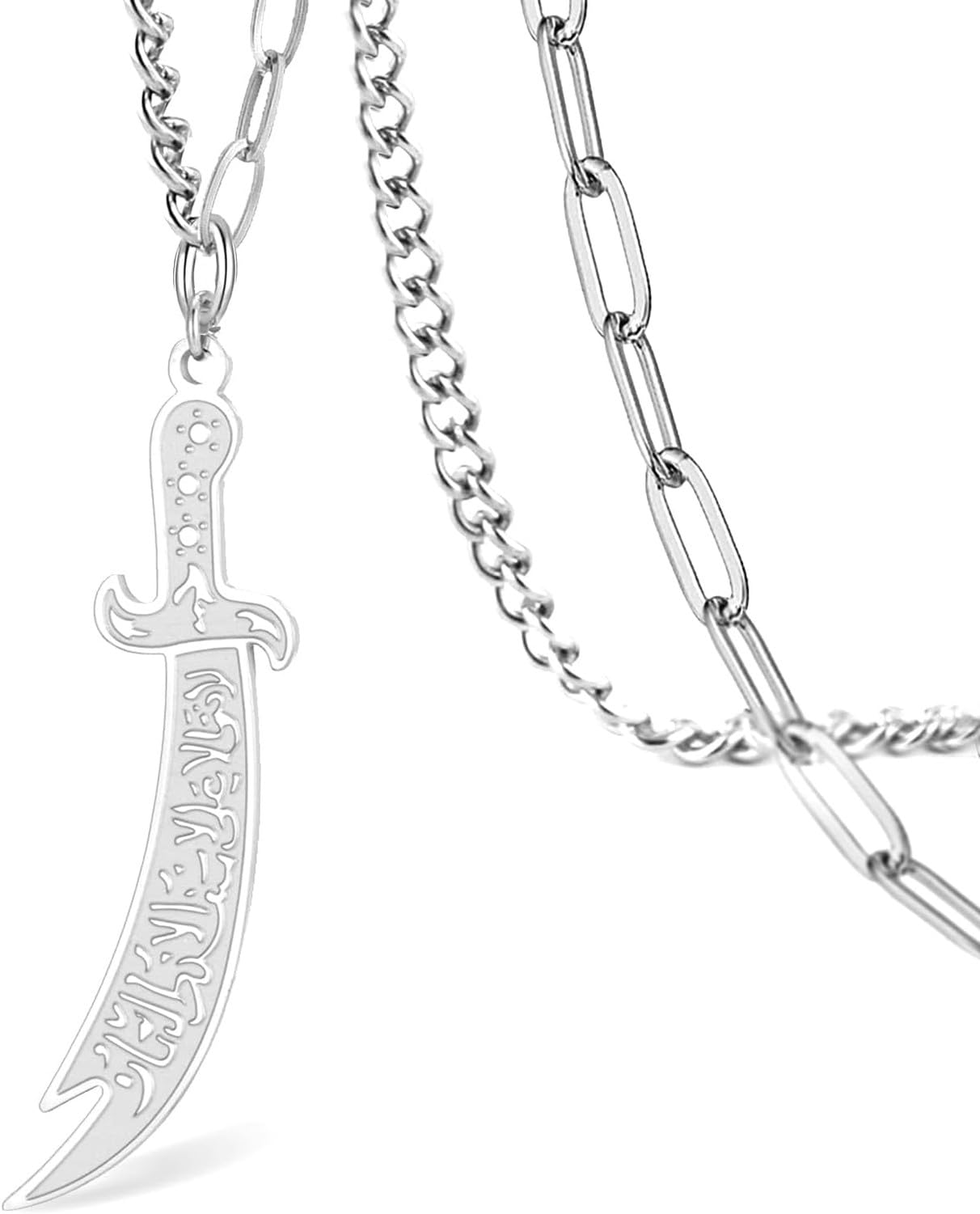 KGAIXN Zulfiqar Sword Necklace for Men Women Islamic Muslim Jewelry Arabic Rune Pendant Necklace Gift Religious Talisman Amulet, Zulfiqar Sword Necklace