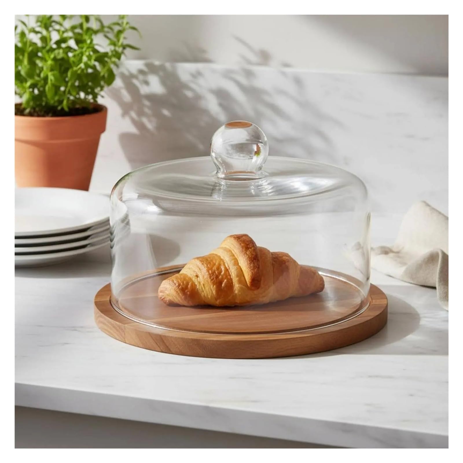 Soporte de madera con cúpula de vidrio for postre de cafetería(S 21CM Round Lid)