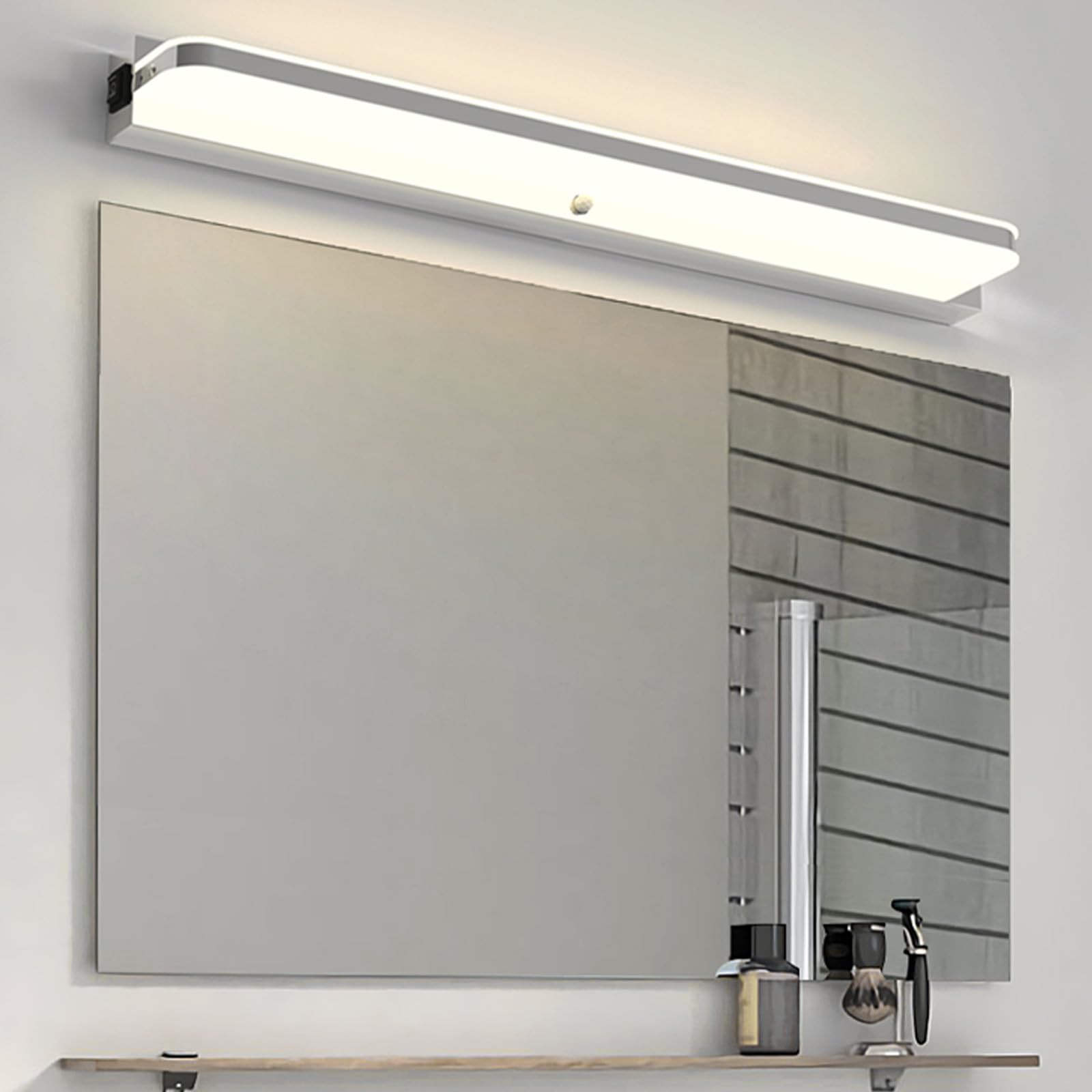 LED Spiegelleuchte Bad mit Bewegungsmelder Edelstahl Spiegellampe Badezimmer Wandleuchten Wasserdicht Modern Lange Wandlampen Schlafzimmer Wohnzimmer Treppenhaus Natürliches Licht (Silbernes,52cm)