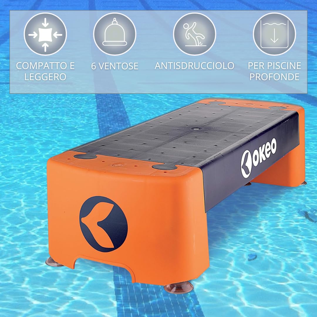 Okeo Aqua Step, Step Acquatico, Base Antisdrucciolo, 6 Ventose, Leggero e Compatto, Ideale per vasche Profonde, 66x26 cm
