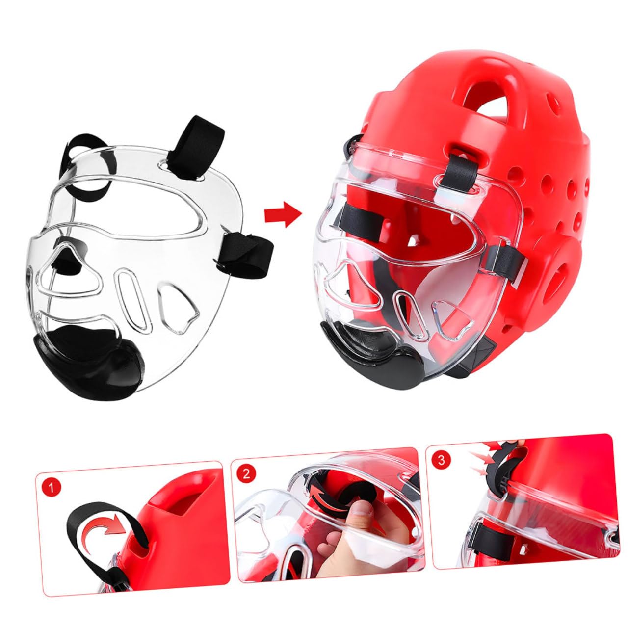TOYANDONA Maschera Protettiva per Viso Taekwondo 2 Pezzi Protezione Staccabile, Copricapo Leggero per Karate e Arti Marziali, Attrezzatura da Combattimento per Allenamento Sparring