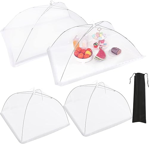 JULBEAR 4 piezas de malla extra grande, cubierta de comida para tienda de campaña, paraguas, para exteriores, malla emergente, redes de alimentos