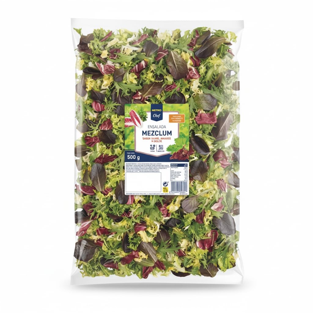 Ensalada Mezclum 500g Metro Mezcla de Escarola Rizada, Lechuga Roja, Radicchio y Mizuna