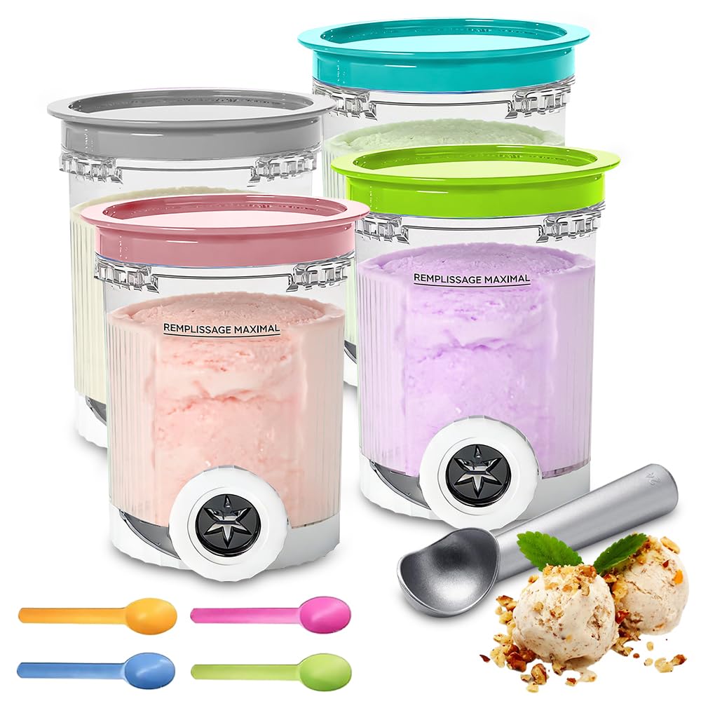 Pot pour Ninja Swirl Deluxe, HOVCEH 4 Pièces Récipient pour NC700 NC701EU, Accessoires pour500 ml Machine à Glace avec Couvercle Et Cuillère, Passe au Lave-vaisselle(B)