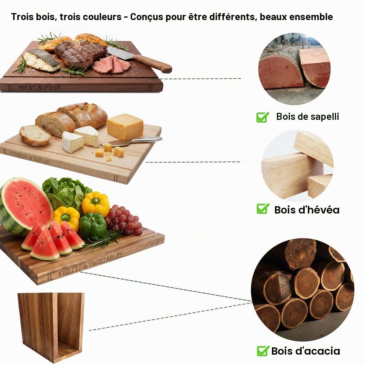 Set de 3 Planches à Découper en Forme de Livre pour Cuisine, 33×25,5×2 cm Planches à Découper en Bois Pratiques en Forme de Livre, Planches à Découper en Acacia avec Support, Cadeau de Crémaillère