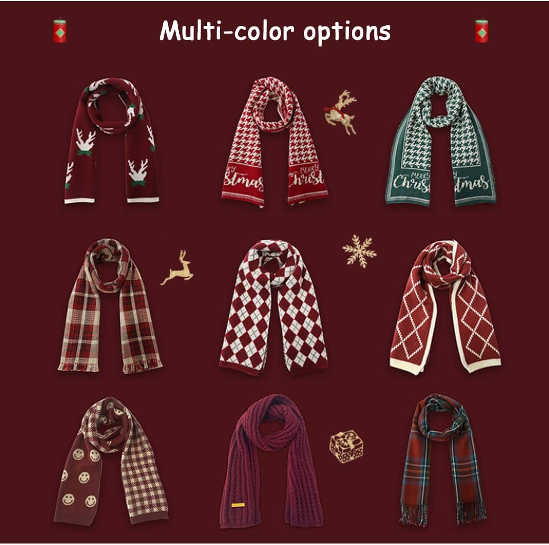 DAISHA Men's & Women's Christmas New Year Style Long Red Scarves,Fashionable Versatile Warm Scarf,Knit Tassel Thick Shawl.