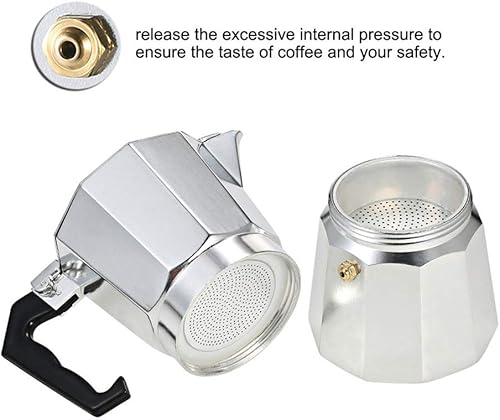 Miniatura 3 de CHUNCIN - Cafetera italiana de aluminio, cafetera de café expreso, olla moka para estufa eléctrica, 6 tazas (color  9 tazas)