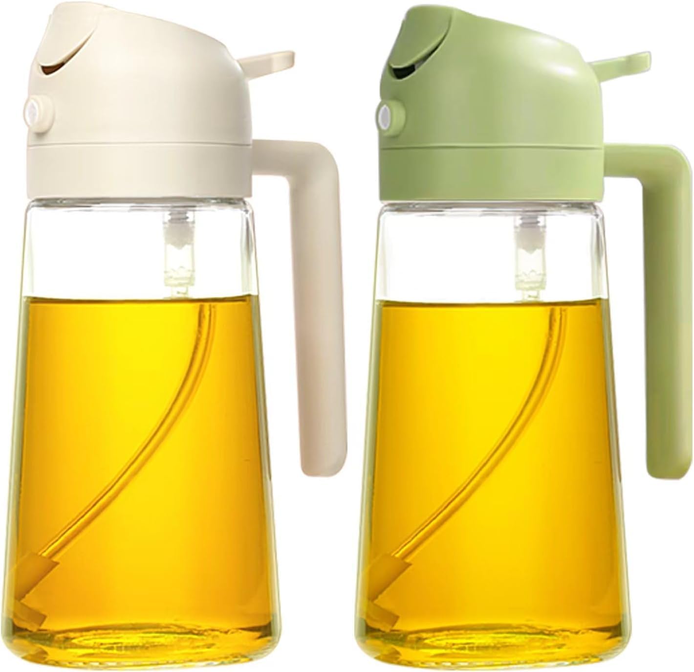 EETU 2Pcs Olive Oil Dispenser, 2 in 1 Oil Sprayer for Kitchen, 16oz/470ml Premium Glass Oil Spray Bottle, Food-grade Oil Dispenser and Oil Sprayer for Air Cooking, Fryer, Salad, Frying, BBQ