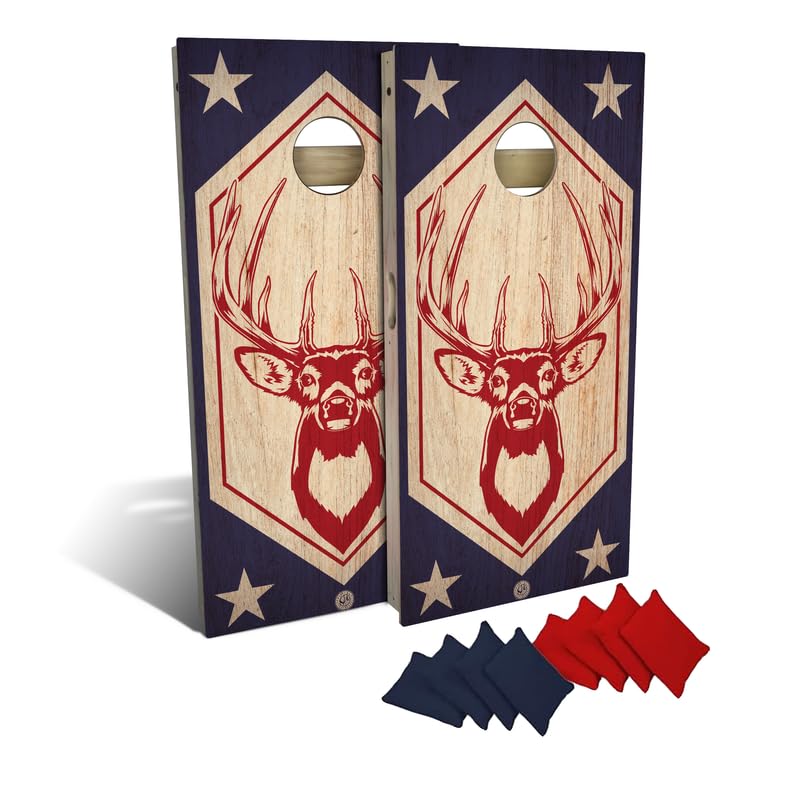 Slick Woody's Professional-Grade Cornhole Boards - 4'x2' Solid Wood Regulation Patriotic Woodgrain Corn Hole Toss Game with 8 Resin Filled Bags